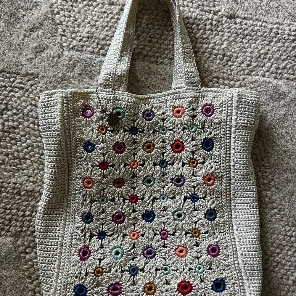 The Sak Crochet Floral Tote in Cream with Multicolor Flowers - Picture 4 of 4